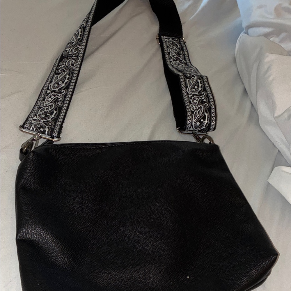 Joy Susan‎ Black Crossbody Bag with Embroidered Strap